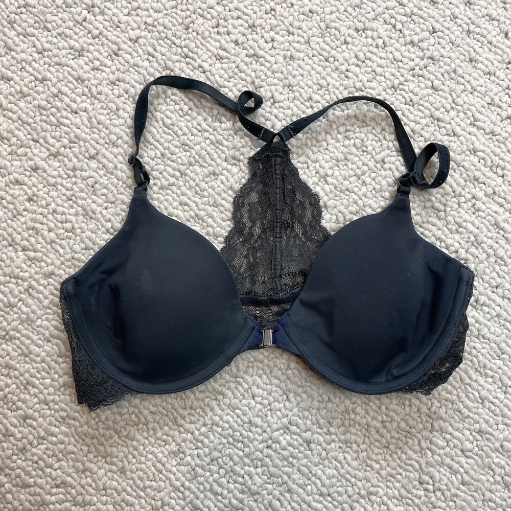 Gap Body Bra Bralette Womens 34 B Gray Lace Racerback Wired Soft Nylon Comfort